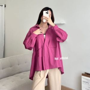 (Bisa COD) Kemeja Oversize Linen Crinkle kemeja wanita 2022 kekinian viral Kemeja Linen Crinkle Linen baju atasan wanita kekinian 2022 Baju Wanita Baju Atasan Wanita Kekinian 2022 Kemeja Wanita Style Korean Kemeja OOTD Hijab Style Baraka FASHION