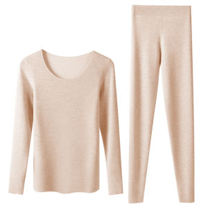 CarbinKoneer | Thickened Fleece Warm Underwear Set Womens Long Sleeve Long Pants Thermal Clothing Silk Mulberry Fiber Moisture Wicking Heat Generating