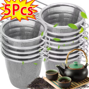 5Pcs Stainless Steel Tea Strainer Mesh Colander Reusable Teapot Infuser Diffuser with Handle Anti-Scald Tea Leaf Infuser Coffee Tea Filter Tool