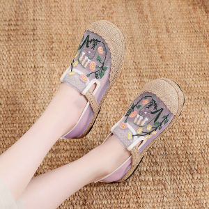 Beijing Ladies Embroidered Linen Mesh Cloth Shoes Retro Artistic Casual Fisherman Shoes Odor-Resistant Breathable Versatile Lazy Person Footwear