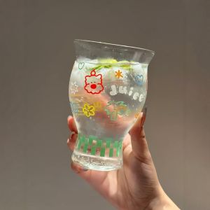 Creative High Borosilicate Glass Cup for Girls Dopaamine Graffiti Drinking Sweet Drinks Heat Resistant Coffee Cup Single Layer