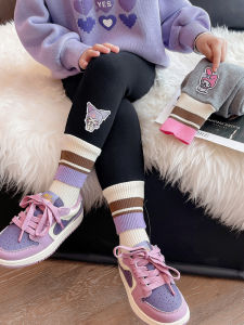 Girls 2 Children Clow Mignon Maimai Velvet Leggings Autumn and Winter Outer Wear Children 4 Children Casual Pants Baby Winter Clothes Warm Pants