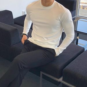 เสื้อสเวตเตอร์คอปกเส้นด้ายขนสัตว์แขนยาวสไตล์อเมริกันสำหรับผู้ชาย ทรงหลวม สไตล์ลำลอง ฤดูใบไม้ผลิและฤดูใบไม้ร่วง