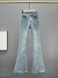 Slim Fit High Waist Bell Bottom Jeans Womens Trendy Spring New Elastic Long Pants Cotton Stretch Denim Blue Jeans