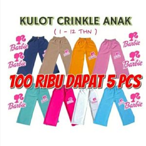 Paket Hemat Isi 5 Pcs Celana Kulot Anak Gambar Barbie Bahan Crinkle Usia 1-13 Tahun