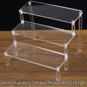1-4 Tier Acrylic Display Stand Durable Display Rack For Cupcake Perfume Doll Transparent Trapezoidal Blind Box Storage Shelf