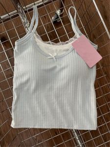 Áo Ba Lỗ Ren Nữ Tính Dopaamine Áo Ba Lỗ Đeo Vai Ren Ghép Nối Có Đệm Ngực Áo Khoác Ngoài Mùa Hè 2024 Áo Ba Lỗ Ngắn