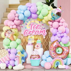 105pcs Rainbow Doughnut Ice Cream Theme Party Wreath Set Macaron-Colored Balloon with Doughnuts and Ice Cream Aluminum Foil Bal
