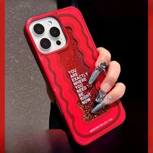 DAIMANG | Daimang New Year Edition 2025 Sparkling Powder Flowing Sand Wave Pattern Red Chinese Phone Case For iPhone 16 Apple 15 Pro Max Festive 14 Pro Lucky Year 13 Luxury 12 PM Anti-Fall
