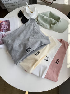 เสื้อยืดคอกลมแขนสั้นผ้าฝ้ายแท้สำหรับผู้หญิง ปักลายกระต่าย ทรงหลวม ลำลอง สปอร์ต เอฟเฟกต์กระชับสัดส่วน แฟชั่น