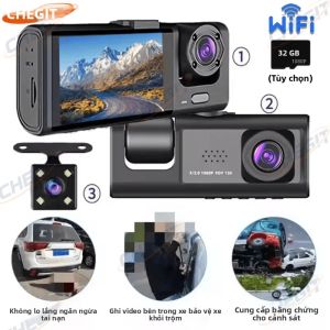 Camera Hành Trình WIFI 1080P Với 3 Camera Ghi Hình Nội Thất Xe Tích Hợp Cảm Biến G Phát Hiện Chuyển Động Và Giám Sát Khi Đỗ Xe