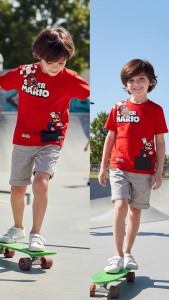 Baju Anak Laki Laki Super Mario / Kaos Anak Anak Lucu / Baju Anak Anak 3 Sampai 10 Tahun / Kaos Anak Perempuan Pocket Gradasi Red PROMO KAOS ANAK UNICUTS