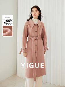 Yigue | 100% Wool Double-breasted Long Coat Winter Warm