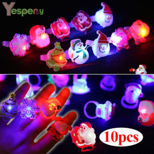YESPERY 10Pcs LED Christmas Glow Rings Cute Santa Claus Xmas Tree Pumpkin Ghost Flash Light Rings for Party Decor Kids Gifts