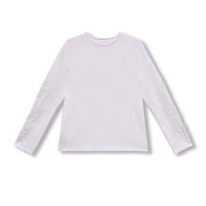 Mayya plus Womens Long Sleeve T-Shirt round Neck Crocheted Hollow out Design Cotton Blend Spring Fashion Roll up Sleeve White Top