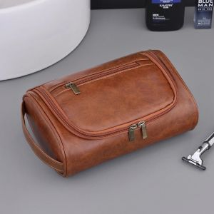 High Quality Travel Toiletry Bag For Women Men Retro PU Leather Cosmetic Bags Female Waterproof Travel Makeup Bag