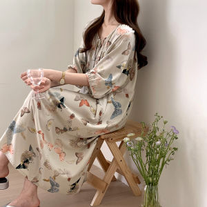 Lemon Color Thin Short Sleeve Noil Poplin Dress Plus Size French Simplicity White Mid-Length Skirt Womens Nightdress Summer