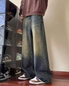 2026 New Bent knife jeans for men American Korea retro washed wide leg pants Four Seasons loose straight leg feelin Street jeans