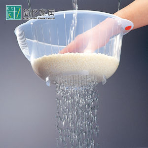 Large Transparent Kitchen Rice Washing Basket Vegetable And Fruit Drain Basket Dining Utensils Plastic Japanese Style Pure Color