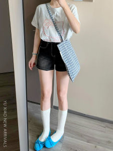 YUXIAO | High Waist Slim Black Denim Shorts For Plus Size Pear-shaped Figure Elastic A-Line