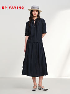 EP YAYING | Bộ Áo Blouse V-Neck Lỏng và Chân Váy Lụa