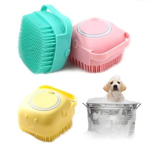 Pet Dog Smiley Square Silicone Bath Brush Soft Dog Shampoo Brush Fur Grooming Cleaning Brush Shampoo Dispenser
