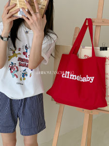 กระเป๋าผ้าใบพิมพ์ตัวอักษรสไตล์เกาหลี BIBO ความจุขนาดใหญ่ กระเป๋าสะพายไหล่ข้างเดียวสำหรับเดินทาง กระเป๋าถือแบบลำลอง