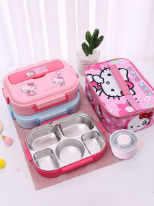 Insulated 304 Stainless Steel Lunch Box with Dividers And Soup Bowl Cute Cartoon Bento Box for Children Students Office Workers