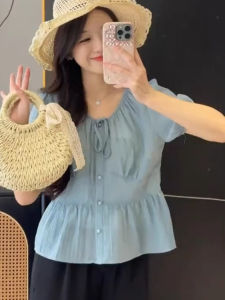 Áo Sơ Mi Tay Ngắn Vải Lụa Hàn Quốc Mùa Hè Mỏng Rộng Rãi Cho Nữ Áo Chống Tia UV Cổ Tròn Màu Trơn Dáng Rộng Dài Thường