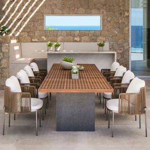 Outdoor Teak Wood Wicker Chair Table Set Garden Courtyard Waterproof Sunscreen Leisure Aluminum Alloy Frame Furniture Kit