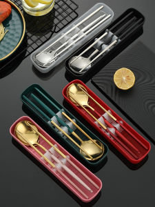 Portable Stainless Steel Chopsticks Spoon Set Cute Travel Storage Box Single Use Dining Utensils Foldable Cutlery Set for Students