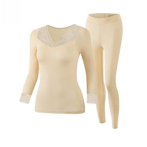 Miiow | Ultra-Lightweight Quick-Warm Womens Thermal Underwear Set Hyaluronic Acid Moisturizing Skin-Benefiting Warmth V-Neck Long Sleeve
