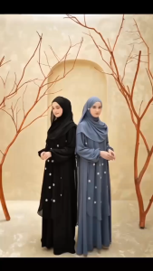 Megaria Outfit Gamis Livia Dress Wanita Model Terbaru 2025 Modern Kekinian Lebaran Bahan Cerutty BAbydoll Mix Bordir Warna HItam Maroon Denim Bisa COD Dijamin Realpict