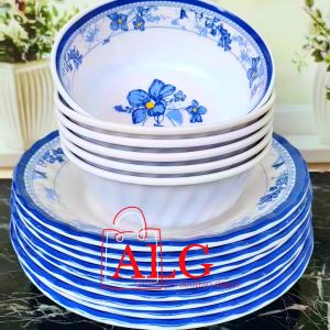 Melamin Bunga Biru Tebal 6Pcs Dan 12Pcs 6Piring +6Mangkuk