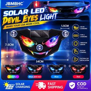 JBMBHC Demon Eye LED Car Light Solar Charging Vibration Sensor Multi Mode ABS Acrylic Body Suction Cup Mount Auto Interior Ambience Decoration