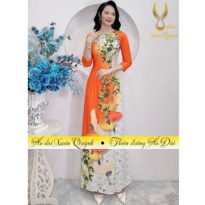Áo Dài Lụa Habutai Truyền Thống Đèn Lồng Phối Hoa Duyên Dáng A23 - Áo Dài Xuân Quỳnh