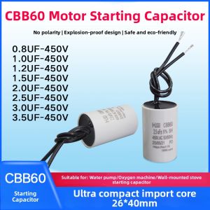 Small Volume Start Capacitor CBB60 1UF 1.2UF 1.5UF 2UF 2.5UF 3UF 3.5UF 450V Fixed Film Capacitor for Electronic Components Market