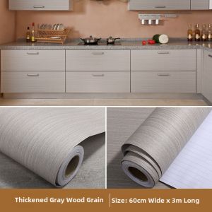 Grey Wood Grain Sticker Self Adhesive Wall Paper for Cabinet Door Refurbishment Old Furniture Table Color Change Boeing Piece