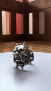 Pewterland Ringskull Pitbull Cincin Tengkorak 3D Bahan Logam Timah Pria dan Wanita