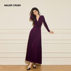 French Star Purple Pleated Maxi Party Dress