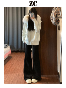 High Waist Flared Jeans Womens Winter Fleece Lined Elastic Non Matching Leggings American Style Cotton Stretch Denim Bootcut