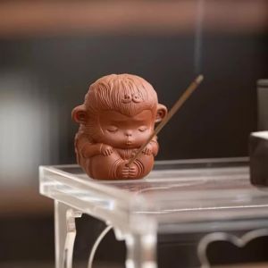 Chinoiserie Đất Sét Tím Đồ Gốm Vua Khỉ Tôn Ngộ Không Hương Giá Đỡ Hương Liệu Trà Thú Cưng Trang Trí Bàn Làm Việc Thủ Công