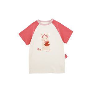 Cute Cartoon Print Mushroom Doll Short Sleeve T-Shirt for Girls Summer Fun Childrens Clothing Cotton Blend Fabric round Neck