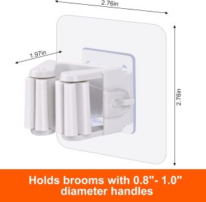 Punch-Free Wall Mounted Broom and Mop Holder Clip-On Hooks Home Garden Garage Storage Organizer Rack 2 Pcs