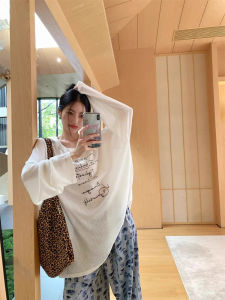 CHOEFULYN | Design White Print Sun-Protection Loose Comfort Sheer Midi Blouse