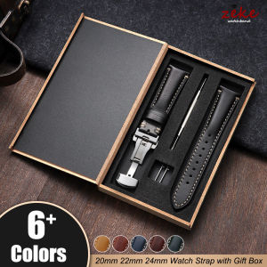 Watchband 20mm 22mm 24mm Genuine Leather Watch Strap with Gift Box Universal Butterfly Buckle Cowhide Mens Business Wrist Belt