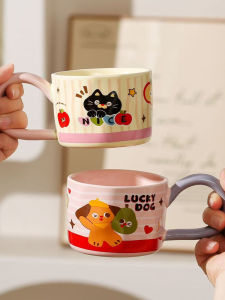 Ceramic Cartoon Cup Couple Style Cute Birthday Gift New Model High Aesthetic Value Home Use Water Cup 320ml Capacity