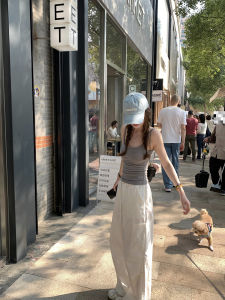 YOYOZIZHI American Style Mini Vest Womens Summer New Slimming Sleeveless Strapless Top Cotton 100% Commute Style Solid Color