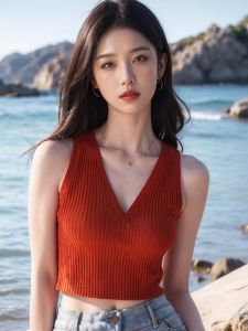 Retro Red V-Neck Knitted Tube Top Women Summer Outerwear Spring Autumn Innerwear Base Shirt Unique Sweet And Spicy Top Winter