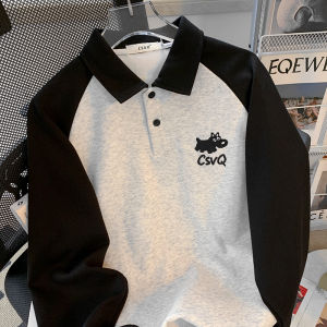 Black Long Sleeve Polo Shirt Embroidered Loose Shoulder Sweatshirt Womens Style Comfortable Fit Autumn Top Casual Commute